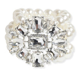 107040, GEOMETRIC RHINESTONE WITH PEARL STRETCH BRACELET