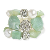 107042, FIREBALL, PEARL WITH JADE STONE MULTI LAYERED STRETCH BRACELET