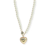 107046, BUBBLE HEART WITH PEARL BEADED LONG NECKLACE