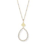 107048, CLOVER ACCENT TEARDROP FRESHWATER PEARL LONG PENDANT NECKLACE