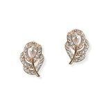 107057, LEAF CUBIC ZIRCONIA ACCENT CRYSTAL RHINESTONE STUD EARRING