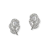 107057, LEAF CUBIC ZIRCONIA ACCENT CRYSTAL RHINESTONE STUD EARRING