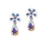 107070, FLOWER, TEARDROP RHINESTONE DANGLE EARRING