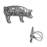 107083, WESTERN THEMED FLOWER ENGRAVED PIG CUFF RING