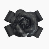 107093, ROSE FLOWER FAUX LEATHER BOW PIN BROOCH, CLIP