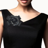 107093, ROSE FLOWER FAUX LEATHER BOW PIN BROOCH, CLIP