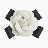 107093, ROSE FLOWER FAUX LEATHER BOW PIN BROOCH, CLIP
