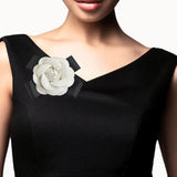 107093, ROSE FLOWER FAUX LEATHER BOW PIN BROOCH, CLIP