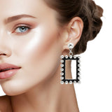 107099, WESTERN CUTOUT RECTANGLE BALL TEXTURED DANGLE EARRING