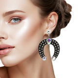 107101, WESTERN BALL TEXTURED WITH RHINESTONE HORSESHOE DANGLE EARRING