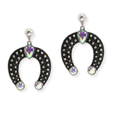 107101, WESTERN BALL TEXTURED WITH RHINESTONE HORSESHOE DANGLE EARRING
