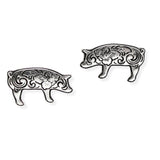 107104, WESTERN THEMED FLOWER ENGRAVED PIG STUD EARRING