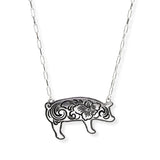 107105, WESTERN THEMED FLOWER ENGRAVED PIG PENDANT NECKLACE