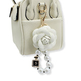 107110, FAUX LEATHER ROSE FLOWER WITH PERFUME BOTTLE CHARM PEARL KEYCHAIN AND BAG CHARM