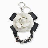 107112, FAUX LEATHER ROSE FLOWER WITH BOW CHAIN KEYCHAIN AND BAG CHARM