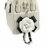 107112, FAUX LEATHER ROSE FLOWER WITH BOW CHAIN KEYCHAIN AND BAG CHARM