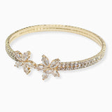 107120, FLOWER CUBIC ZIRCONIA ACCENT CRYSTAL RHINESTONE STRETCH CUFF BRACELET