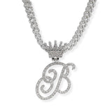 107123, INITIAL CROWN CRYSTAL RHINESTONE CHAIN PENDANT NECKLACE