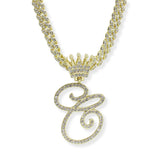 107124, INITIAL CROWN CRYSTAL RHINESTONE CHAIN PENDANT NECKLACE