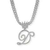 107123, INITIAL CROWN CRYSTAL RHINESTONE CHAIN PENDANT NECKLACE