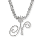 107123, INITIAL CROWN CRYSTAL RHINESTONE CHAIN PENDANT NECKLACE