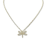 108391, 14K GOLD PLATED DRAGONFLY CUBIC ZIRCONIA PENDANT NECKLACE