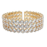 107385, THREE ROW ROUND RHINESTONE STRETCH CUFF BRACELET