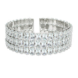 107386, THREE ROW RECTANGLE RHINESTONE STRETCH CUFF BRACELET