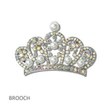 Crown Pearl Crystal Rhinestone Brooch PIN