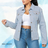 108679, WAFFLE PATTERN CRYSTAL EMBELLISHED DENIM JACKET