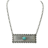 108737, WESTERN ENGRAVED ACCENT OVAL TURQUOISE STATEMENT NECKLACE