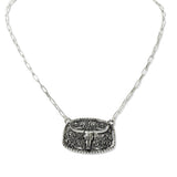 108740, WESTERN STEER HEAD ENGRAVED PENDANT NECKLACE