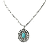 108744, WESTERN BALL TEXTURED OVAL TURQUOISE ACCENT PENDANT NECKLACE