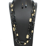 108746, AGATE STONE ACCENT ACRYLIC GLASS BEADED LAYERED LONG NECKLACE