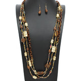 108746, AGATE STONE ACCENT ACRYLIC GLASS BEADED LAYERED LONG NECKLACE