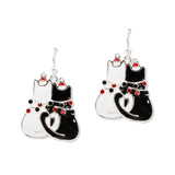 108755, CHRISTMAS BLACK AND WHITE CAT ENAMEL CRYSTAL RHINESTONE ACCENT DANGLE EARRING