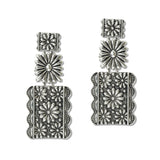 108765, WESTERN ENGRAVED FLOWER SQUARE METAL DANGLE EARRING