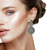 108766, WESTERN ENGRAVED ROUND CONCHO METAL DANGLE EARRING