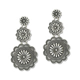 108766, WESTERN ENGRAVED ROUND CONCHO METAL DANGLE EARRING