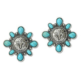 108772, WESTERN ENGRAVED BUFFALO TURQUOISE STONE POST EARRING