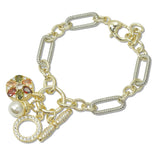 108779, 14K GOLD PLATED MULTI ROUND CUBIC ZIRCONIA CHARM DESIGNER INSPIRED BRACELET