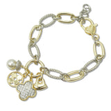 108781, 14K GOLD PLATED CLOVER CUBIC ZIRCONIA CHARM DESIGNER INSPIRED BRACELET