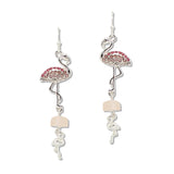 108790, TROPICAL FLAMINGO CRYSTAL RHINESTONE SEA GLASS DANGLE EARRING