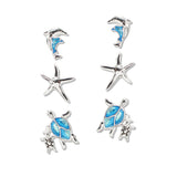 108795, OCEAN SEA LIFE DOLPHIN STARFISH SEA TURTLE 3 PAIR STUD EARRING SET