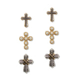 108796, PEARL ACCENT VARIOUS CROSS 3 PAIR STUD EARRING SET