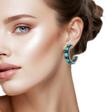 108797, WESTERN SQUARE TURQUOISE STONE ACCENT ROUND HOOP EARRING