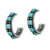 108797, WESTERN SQUARE TURQUOISE STONE ACCENT ROUND HOOP EARRING