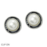 108802, ENAMEL ACCENT ROUND PEARL CLIP ON EARRING