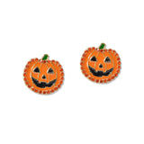 108810, HALLOWEEN ENAMEL CRYSTAL RHINESTONE PUMPKIN STUD EARRING