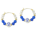108816, FLORAL CERAMIC PORCELAIN FRESHWATER PEARL BEADED HOOP EARRING